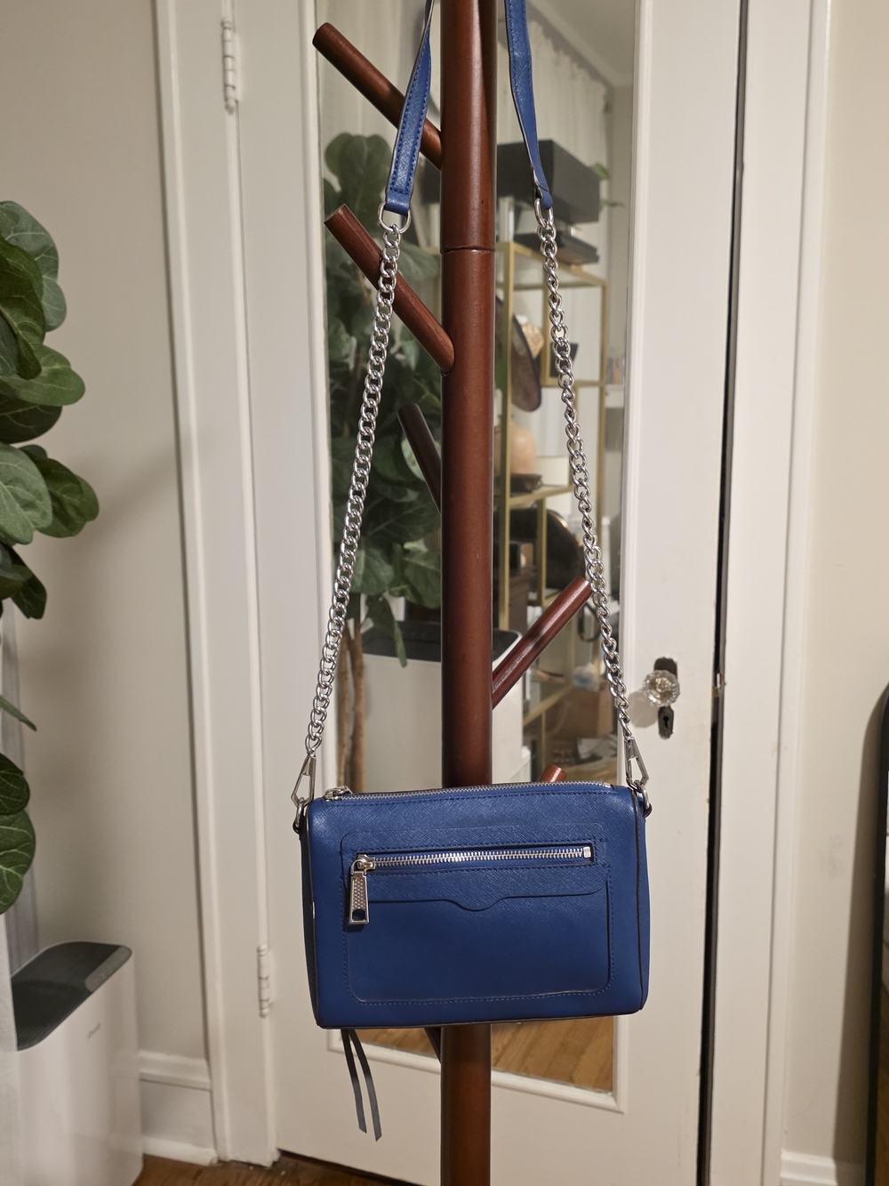 Rebecca Minkoff Blue Leather Crossbody with Silver Chain